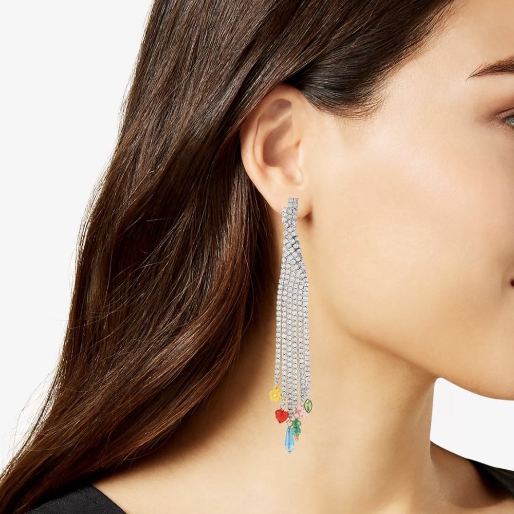 I.N.C Bracelet and earrings set Silver-Tone Multi-Charm Crystal Fringe Linear